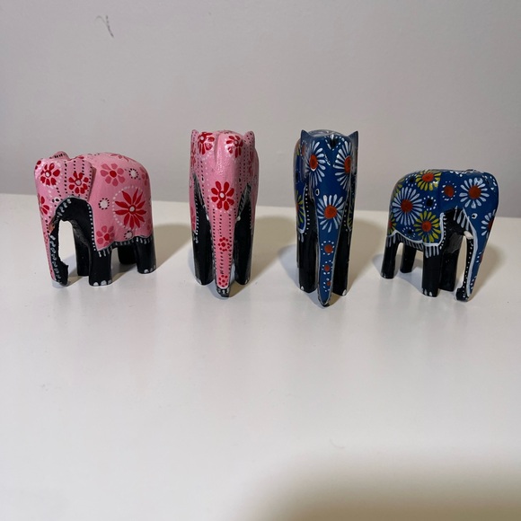 Other - Hand painted Pink and Blue Elephant Figurines Set
